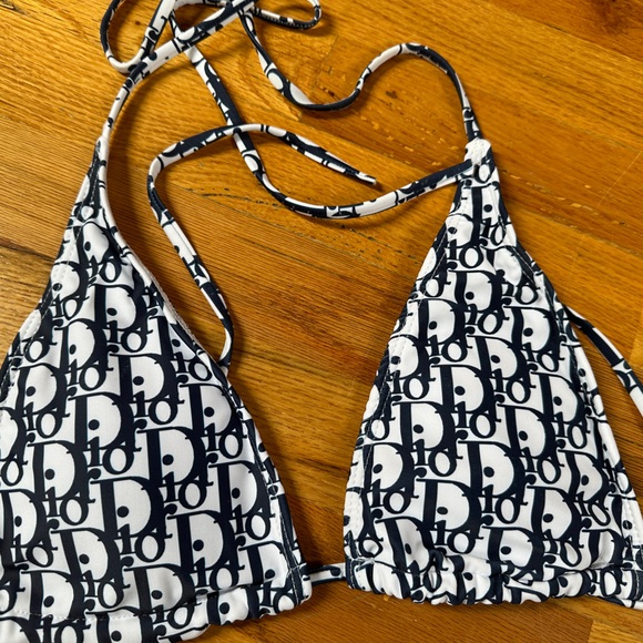 Dior White & Black Logo Tie Triangle Bikini - Picture 3 of 4